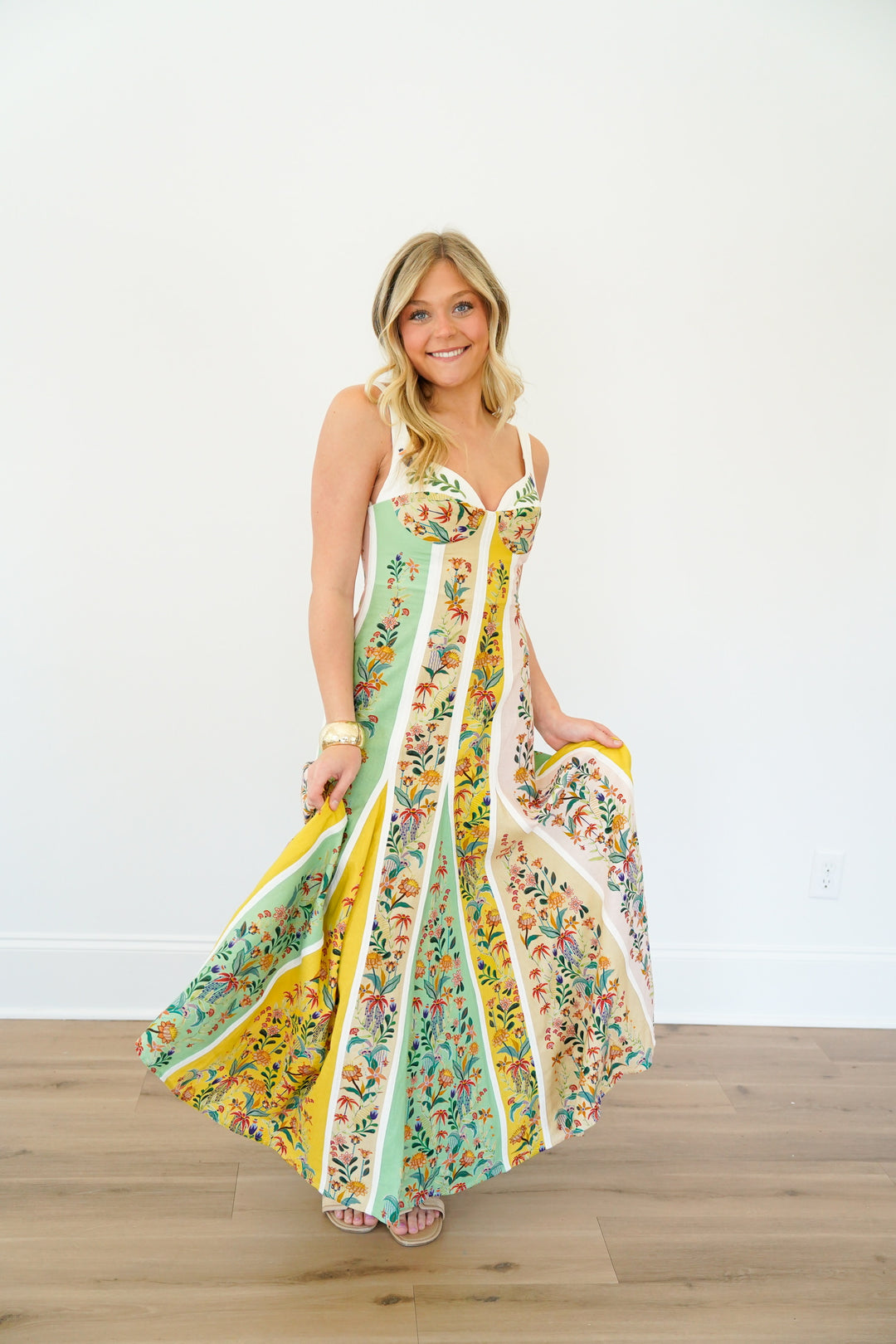 Multicolor Delicate Floral Stripes Maxi Dress