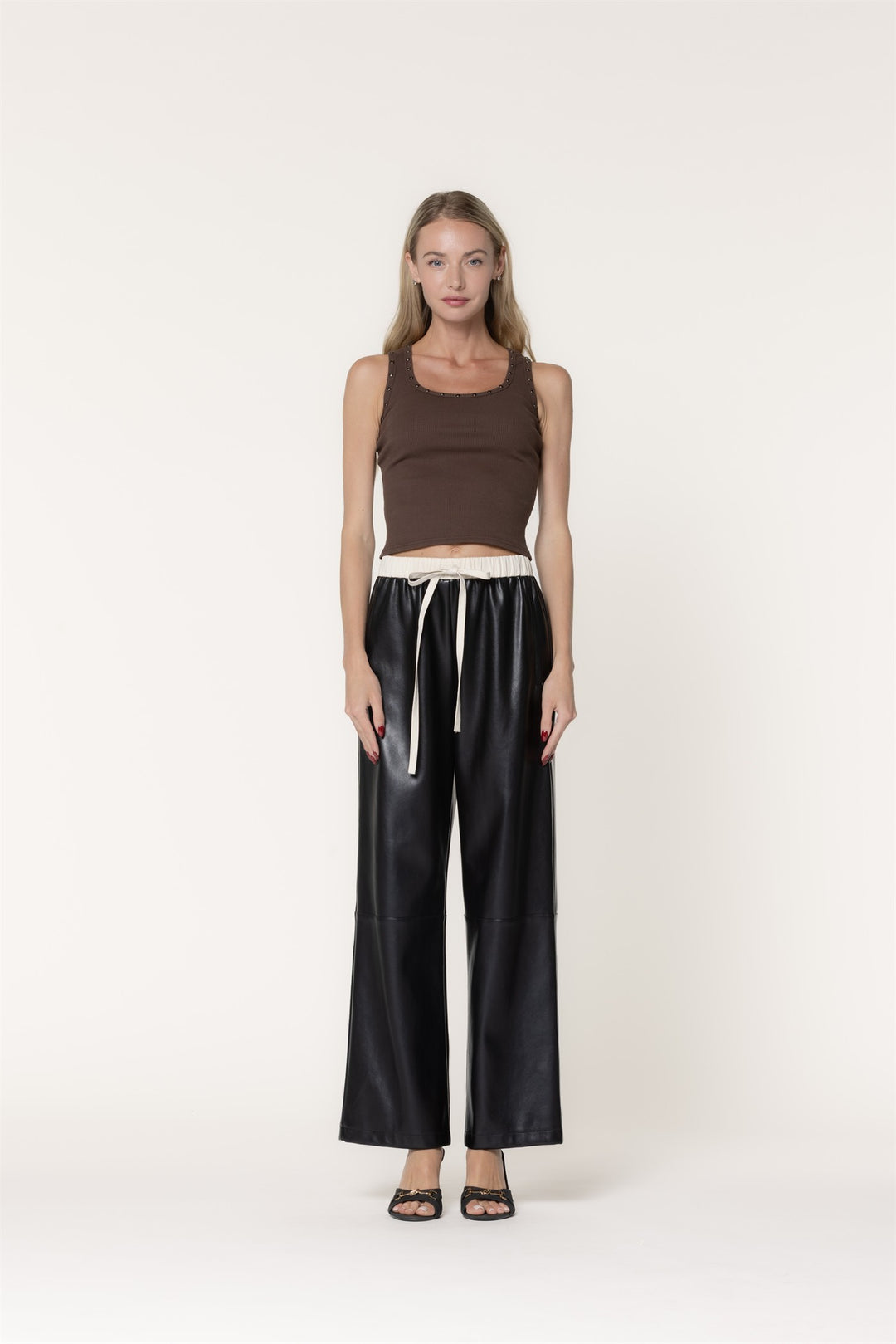 Contrast Leather Pants