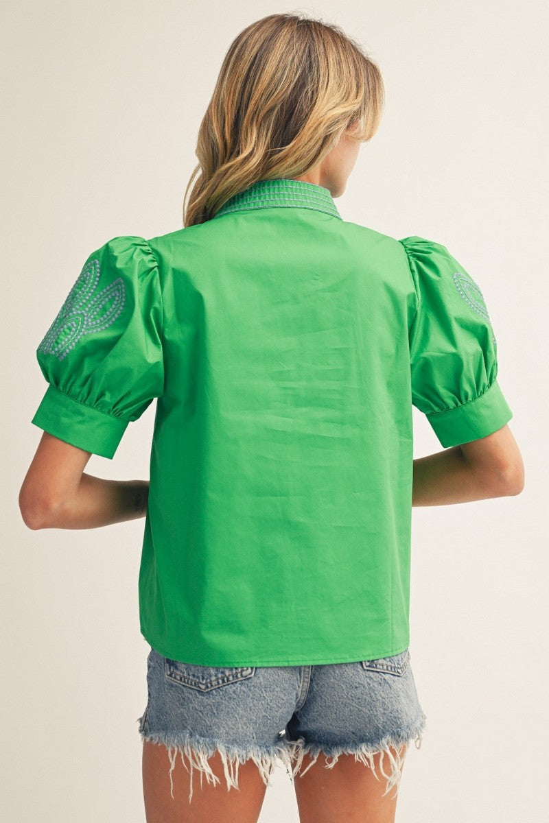 Embroidered Sleeve Top