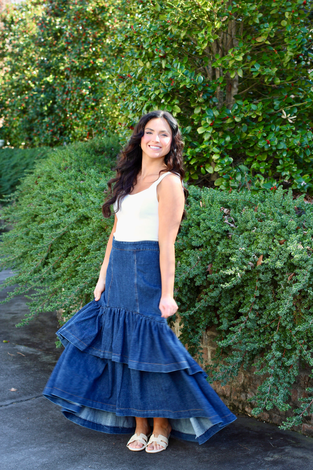 Ruffle Denim Skirt
