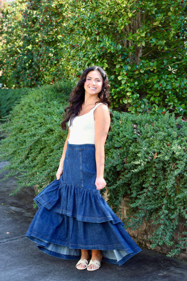 Ruffle Denim Skirt