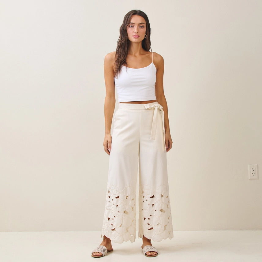 Embroidery Eyelet Linen Pants