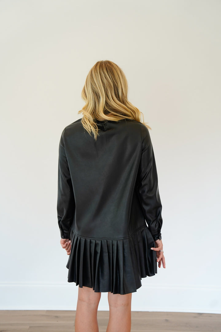 Pleated Leather Mini Dress