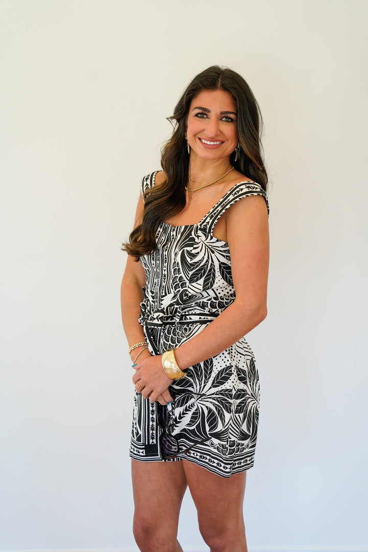 Monochrome Elegance Scarf Romper
