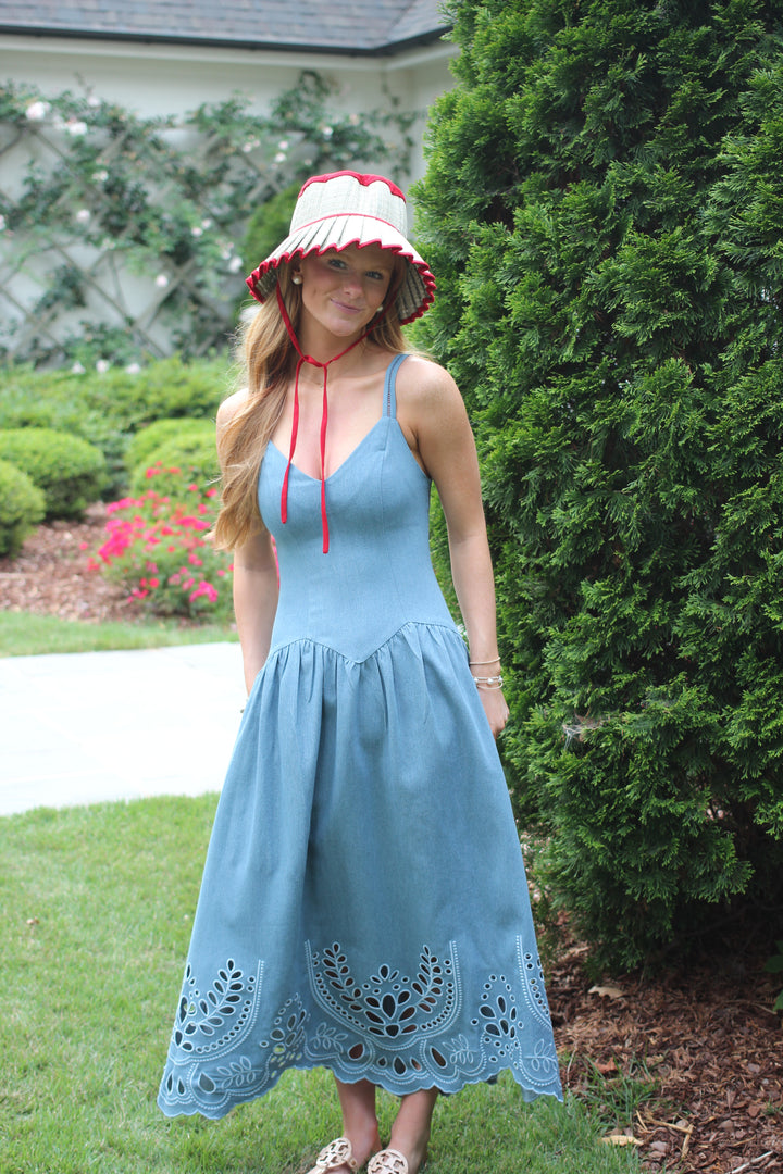 Denim Eyelet Scallop Hem Dress