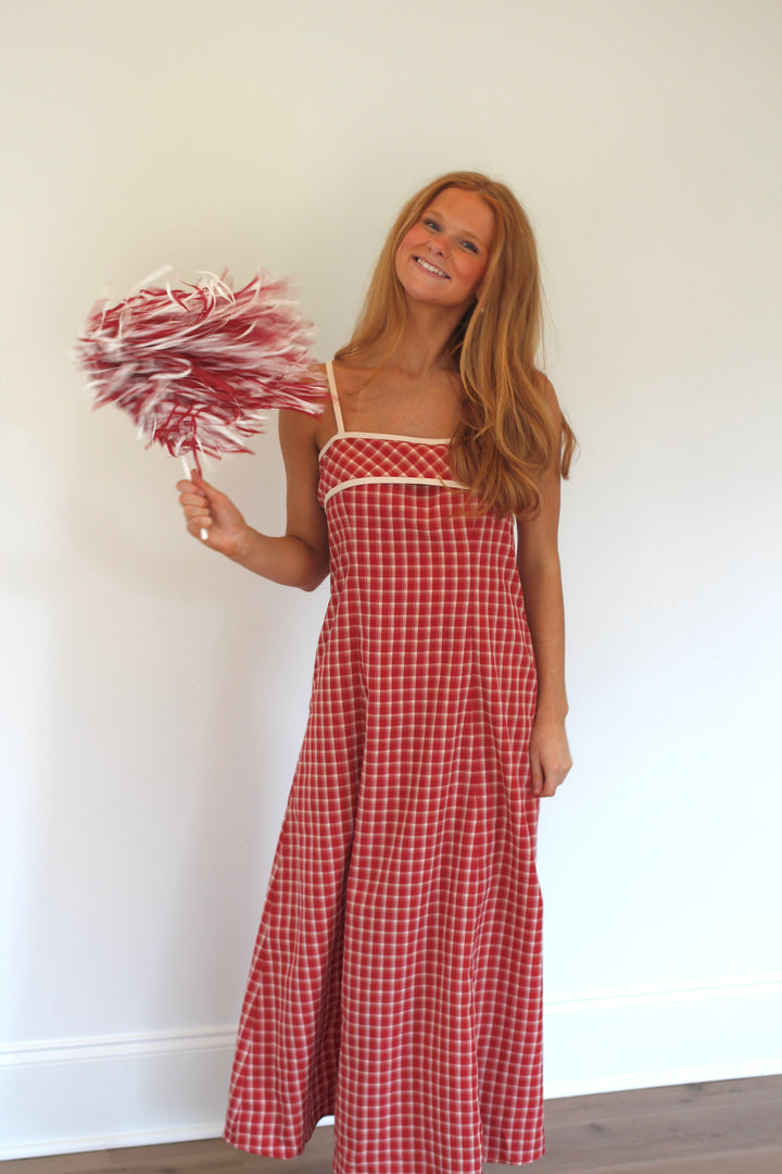 Cherry Gingham Spaghetti Midi