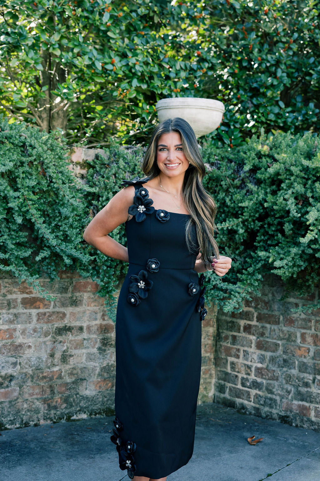 Hand-Studded Floral Appliqué Dress