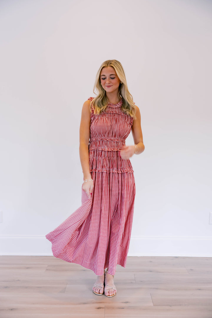 Red Gingham Drop Waist Dress
