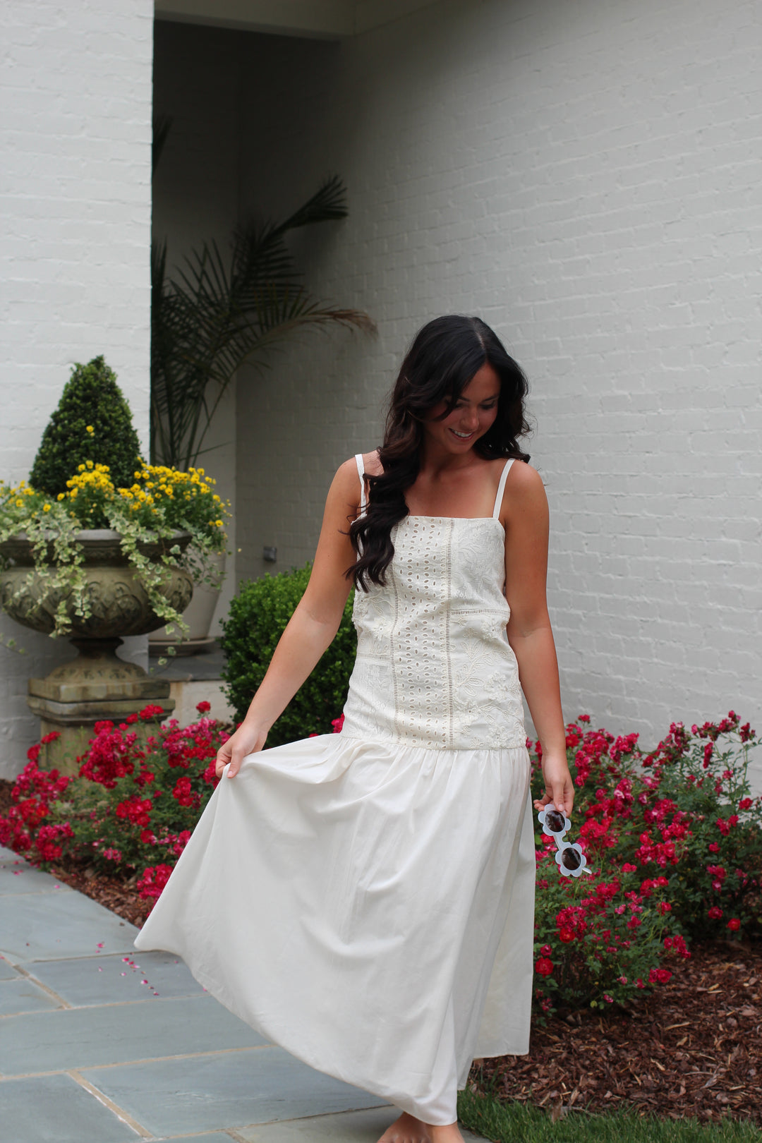 Embroidery and Lace Midi Dress