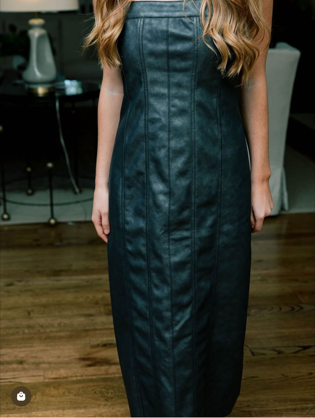 Coated Leather Midi Dress