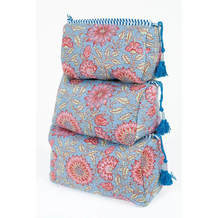 Floral Print Quilted Cotton Toiletry Bag Set