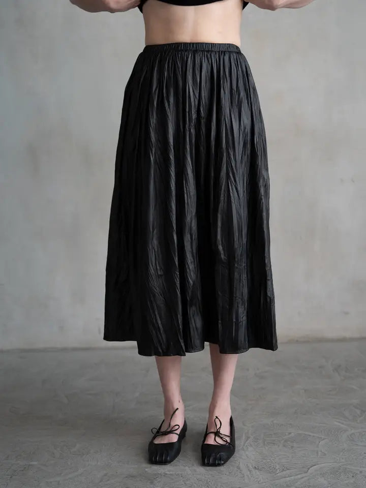 Faux Leather Shirred Skirt