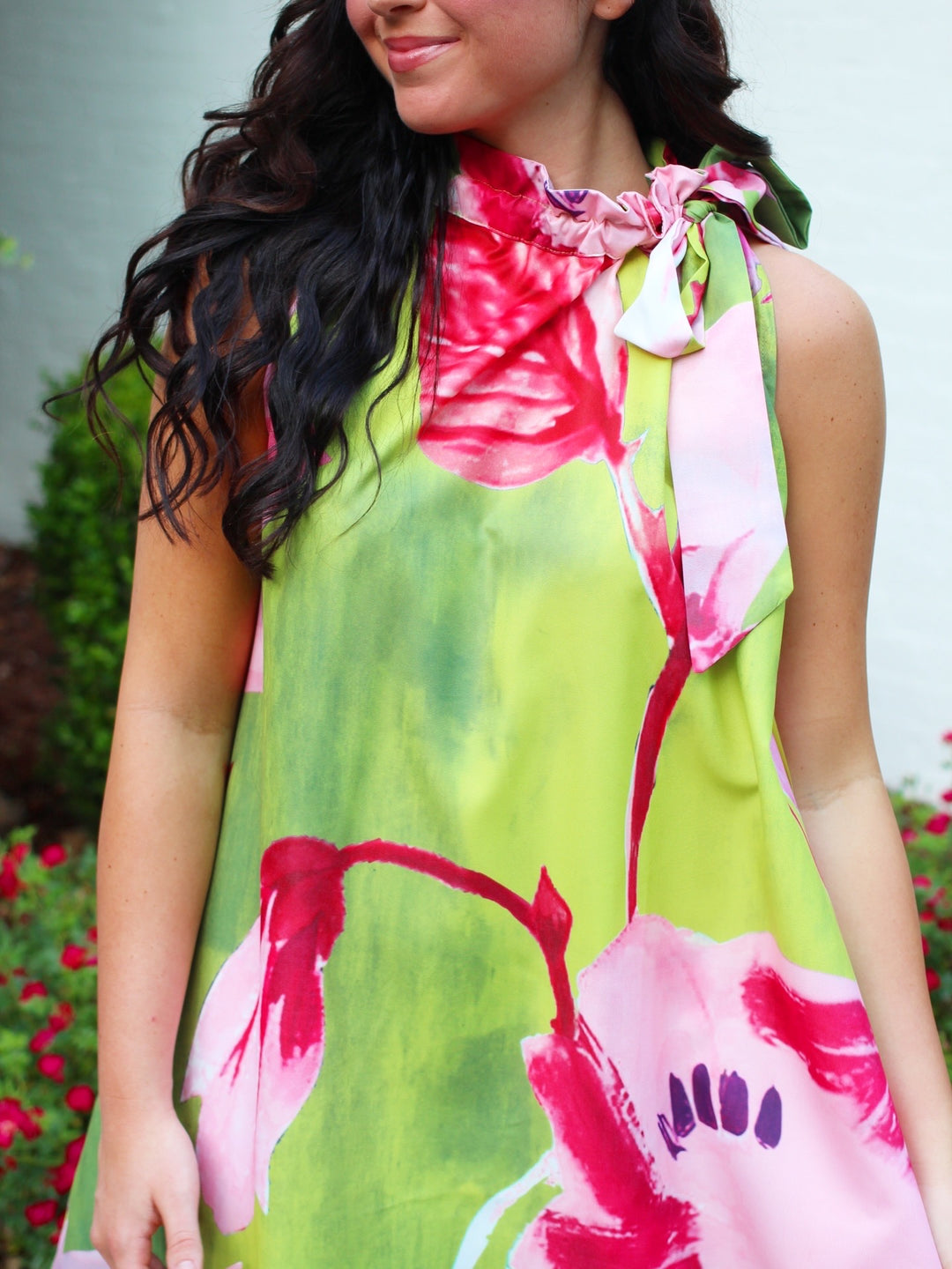 Artist Floral Ruffle Neck Dress