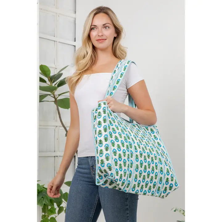 Floral Quilted Cotton Tote Bag
