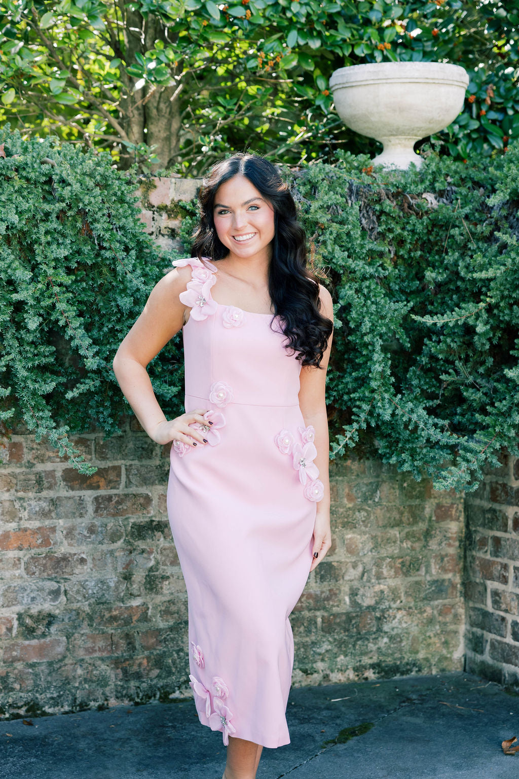 Hand-Studded Floral Appliqué Dress