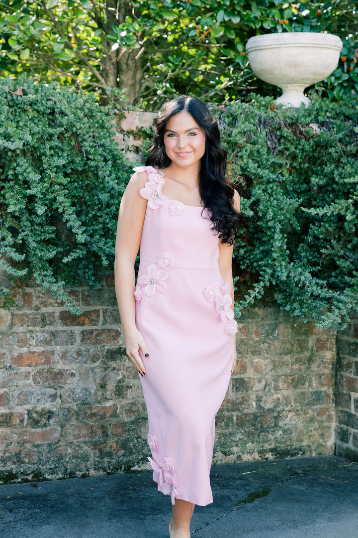 Hand-Studded Floral Appliqué Dress