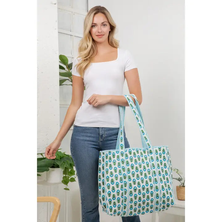 Floral Quilted Cotton Tote Bag