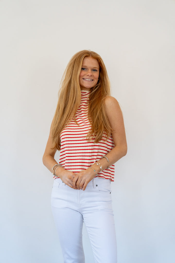 Striped Mock Neck Top