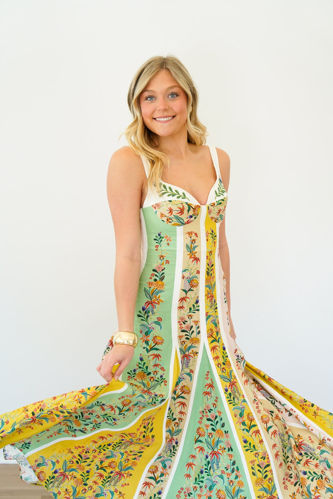 Multicolor Delicate Floral Stripes Maxi Dress