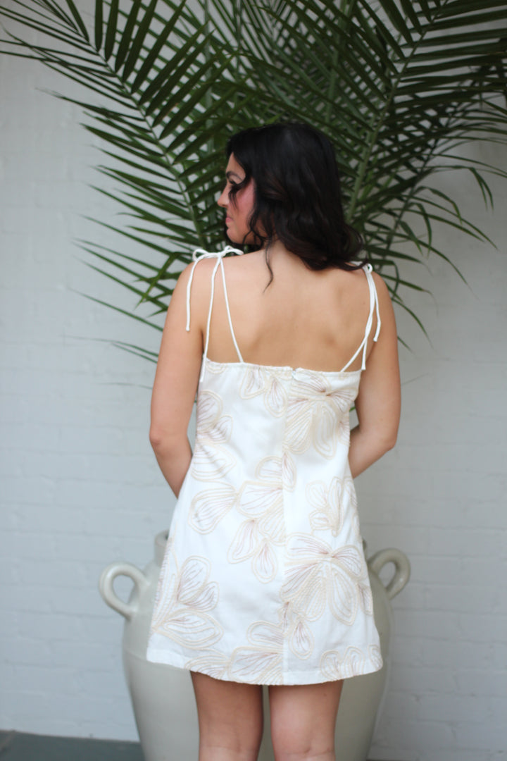 Embroidered Tie Strap Mini Dress