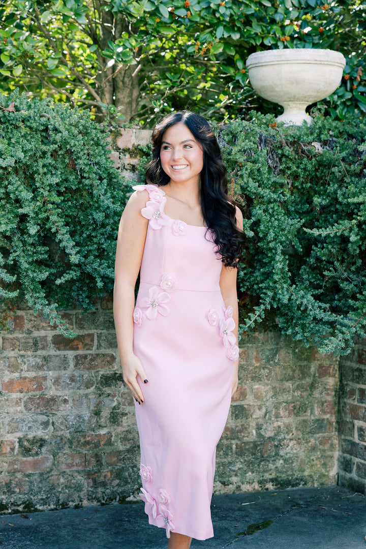 Hand-Studded Floral Appliqué Dress