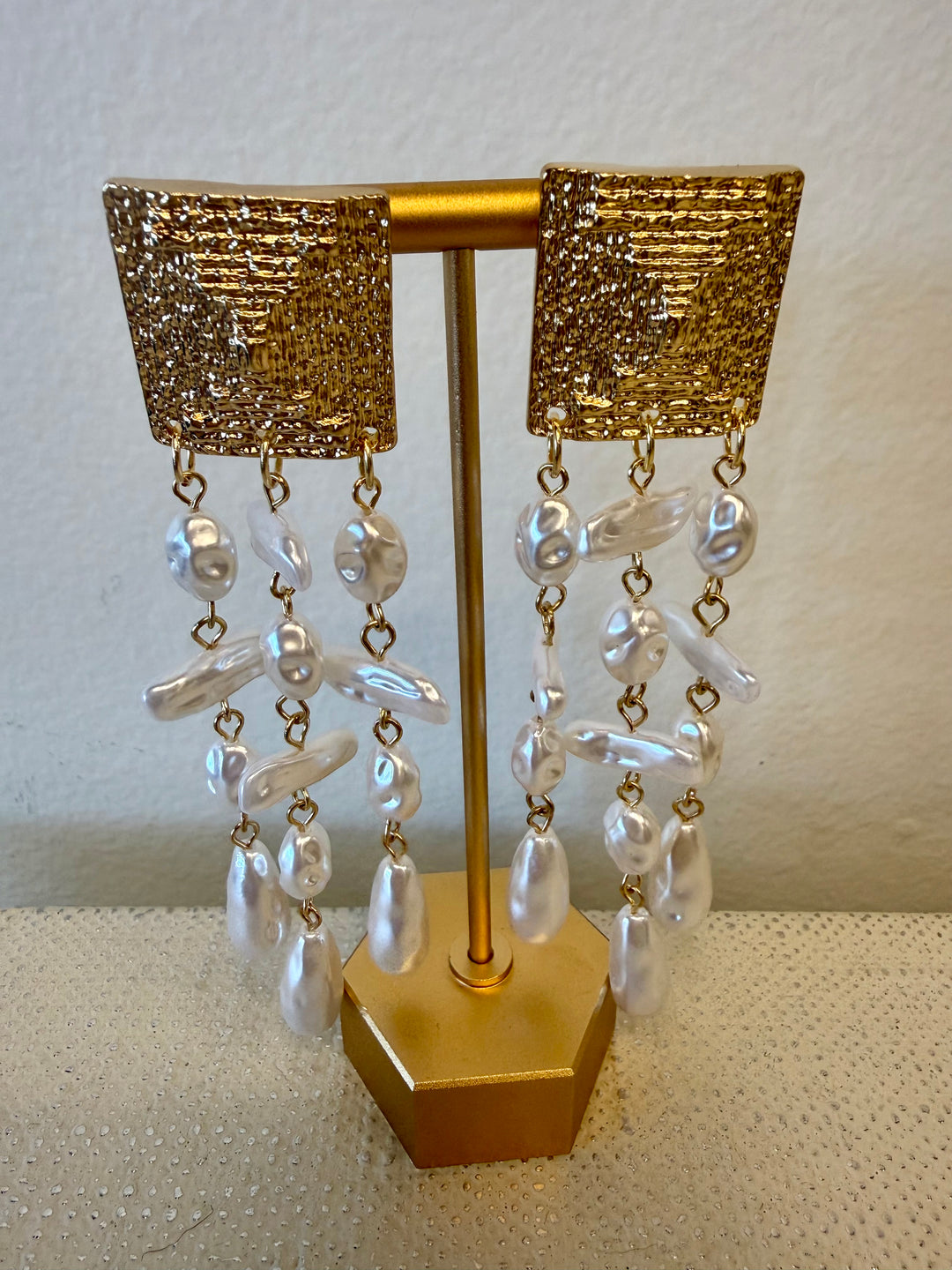 Gold and Pearl Drop Statement Earrings