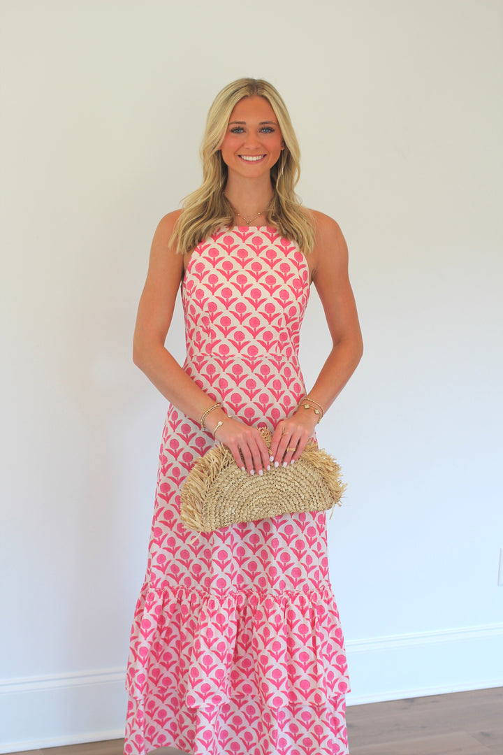 Floral High Neck Tiered Maxi
