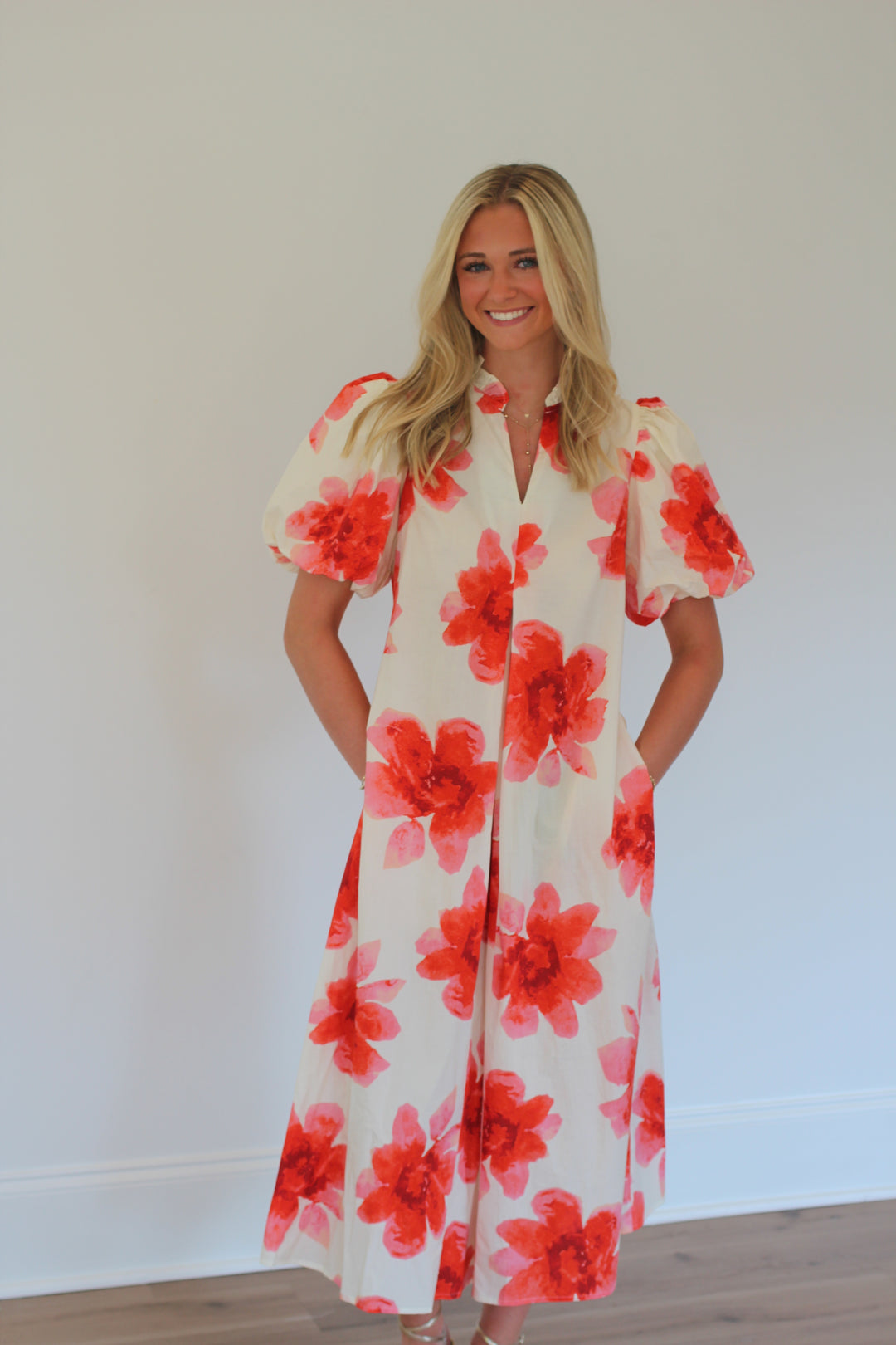 Puff Sleeve Midi Dress