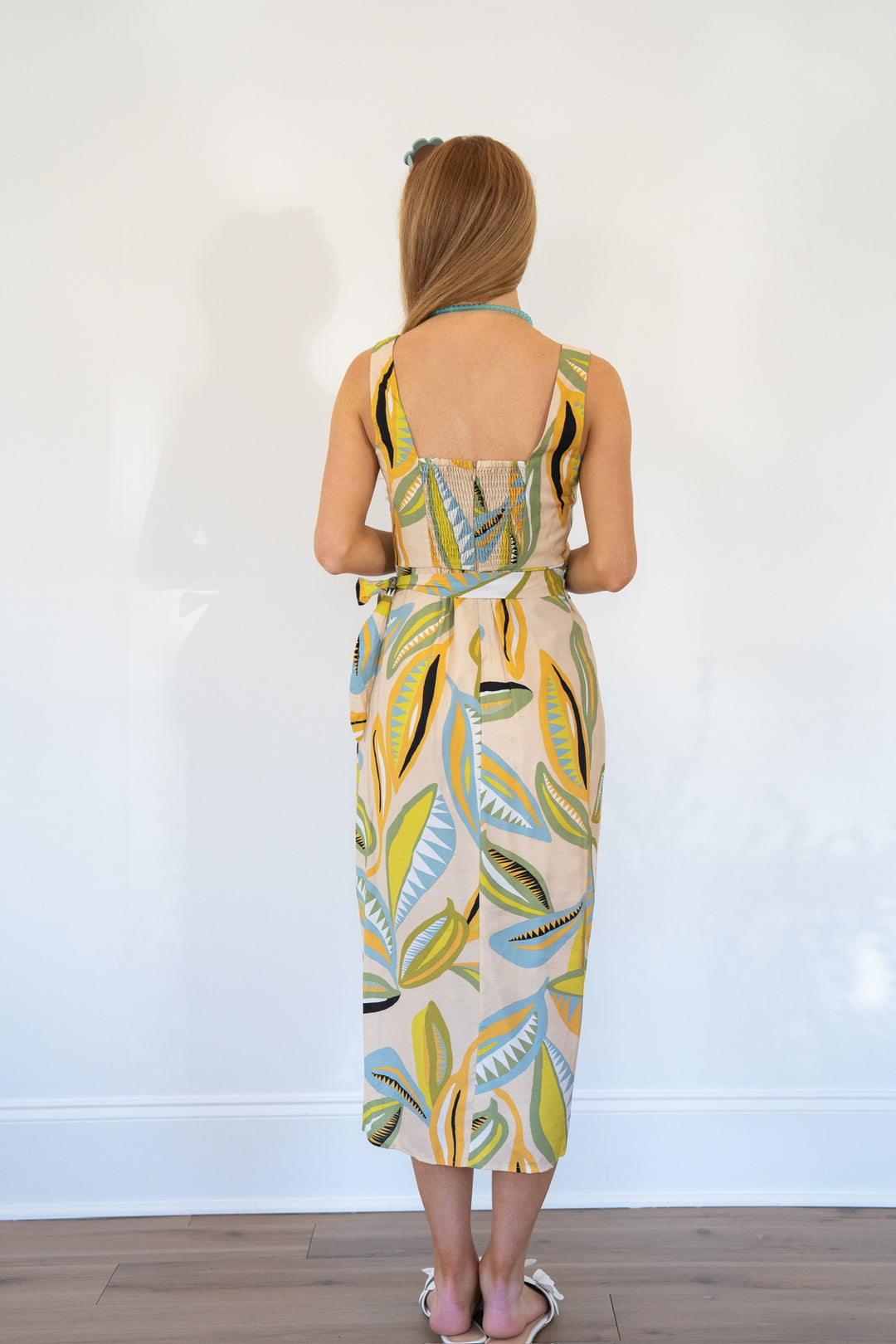 Abstract Leaf Wrap Dress
