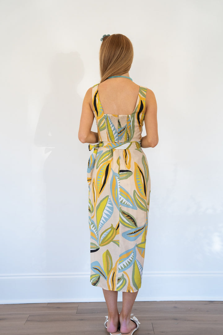 Abstract Leaf Wrap Dress
