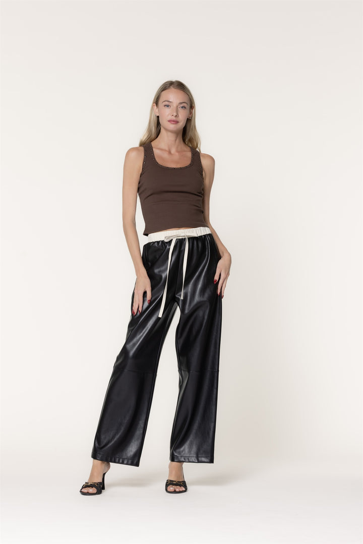 Contrast Leather Pants