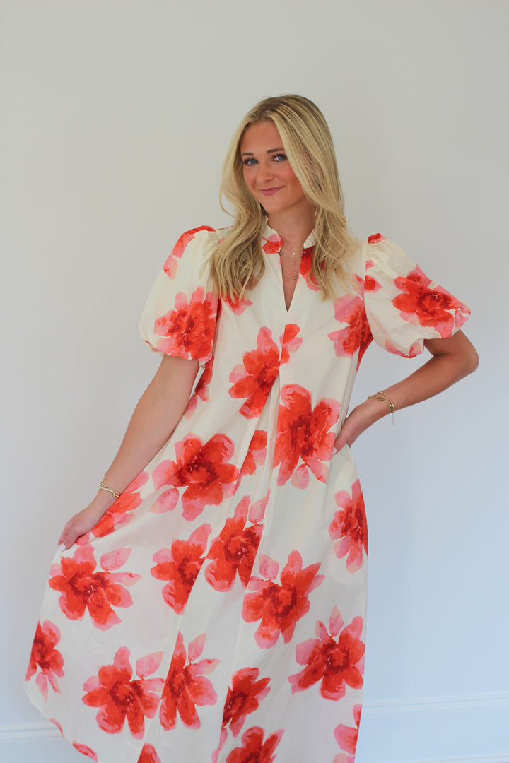 Puff Sleeve Midi Dress