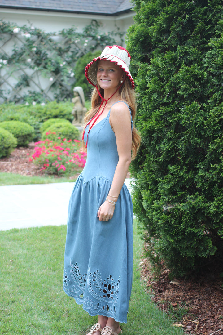 Denim Eyelet Scallop Hem Dress