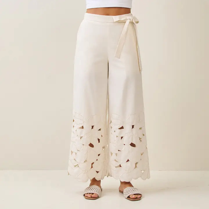 Embroidery Eyelet Linen Pants