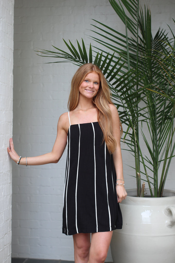 Contrast Stripe Linen Mini Dress