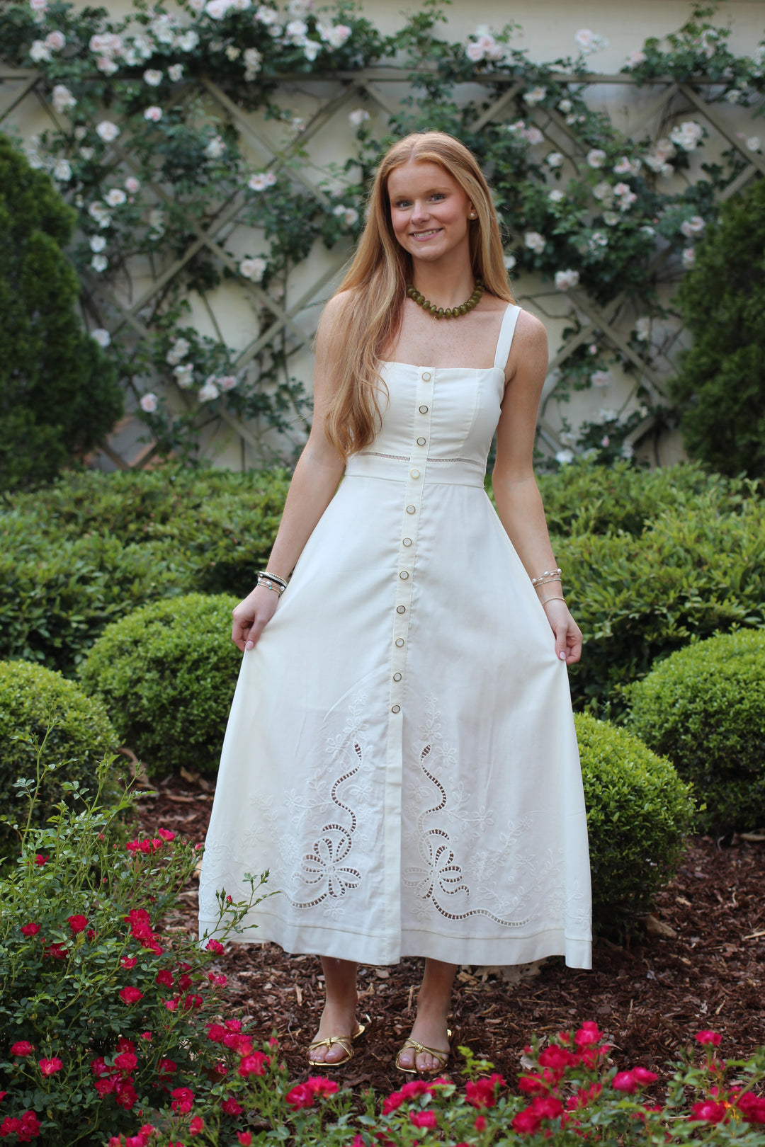 Eyelet Detail Midi Dress