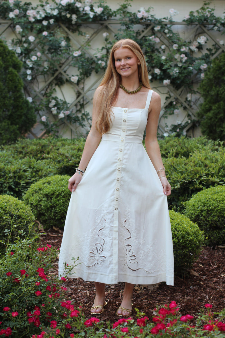 Eyelet Detail Midi Dress