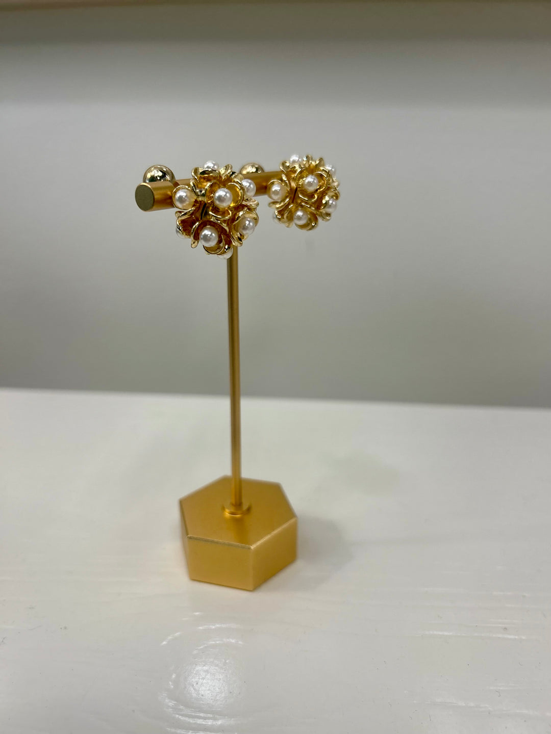 3D Flower & Pearl Sphere Earrings