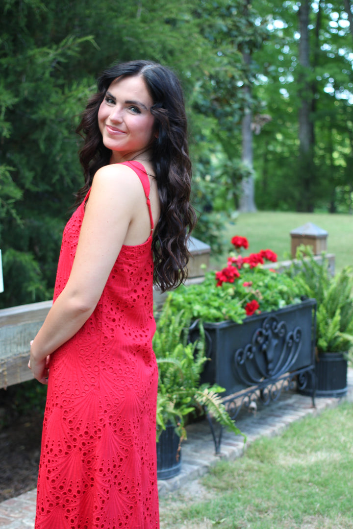 Ruby Red Eyelet Beach Dress