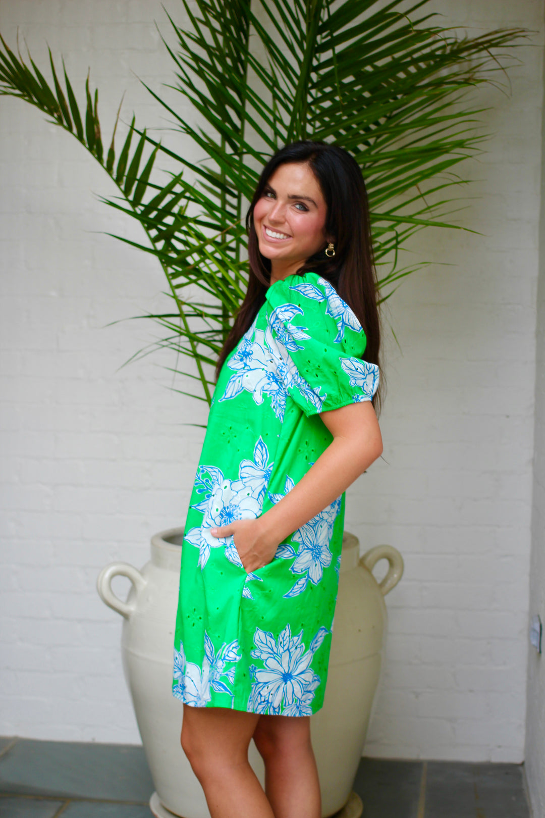 Botanical Puff Sleeve Mini Dress
