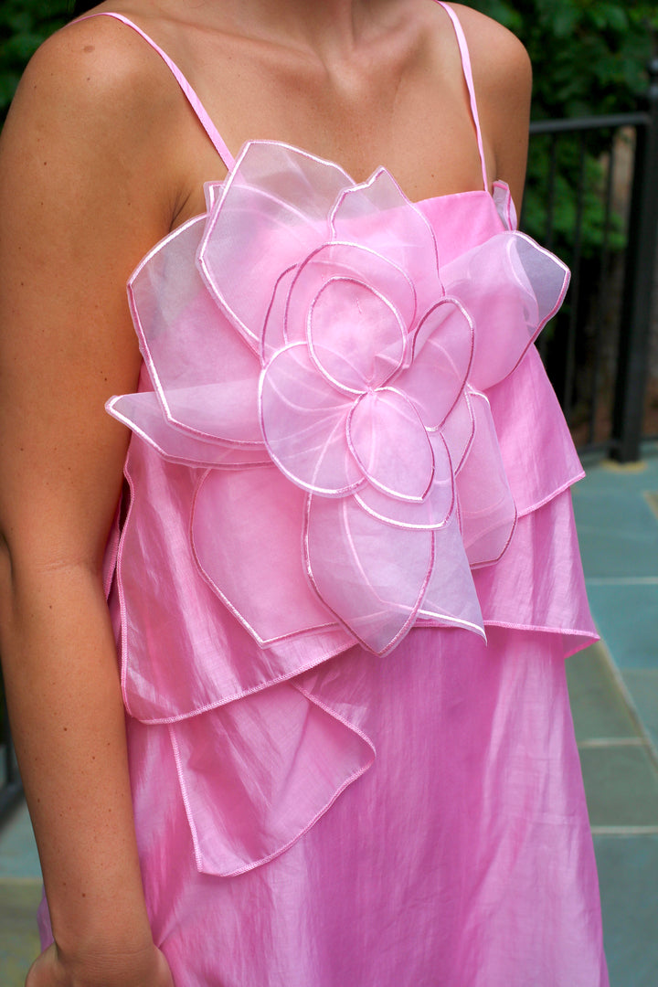 3d Floral Applique Tiered Maxi Dress