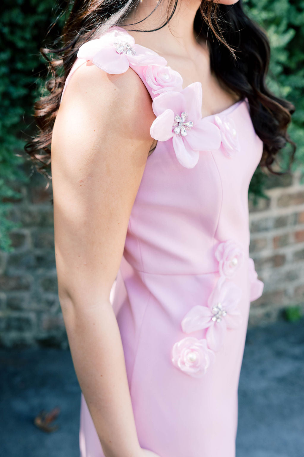 Hand-Studded Floral Appliqué Dress