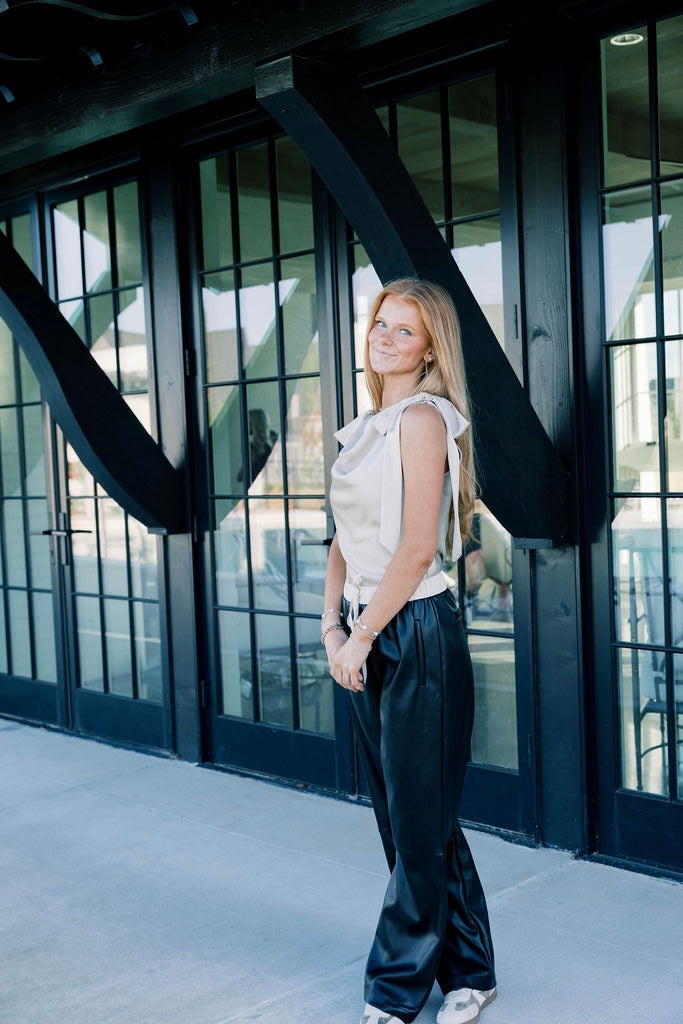 Contrast Leather Pants