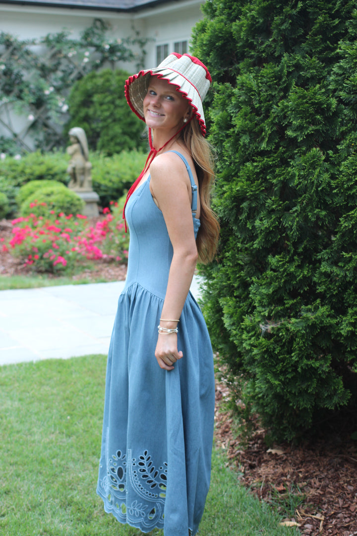 Denim Eyelet Scallop Hem Dress