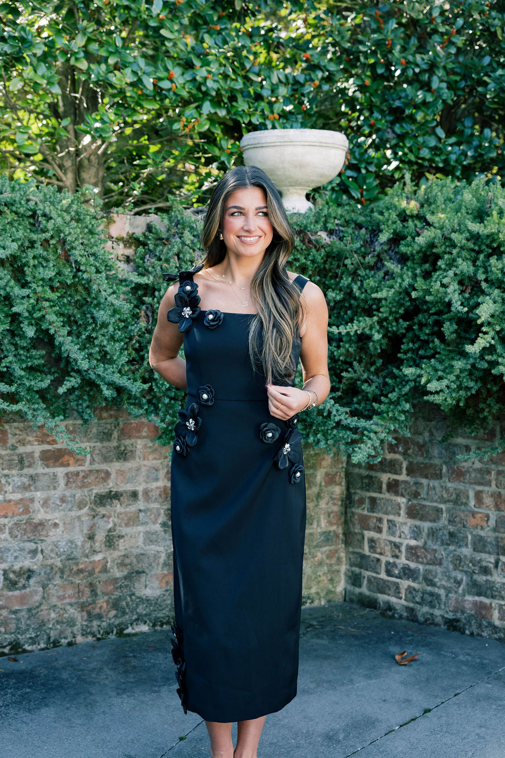 Hand-Studded Floral Appliqué Dress