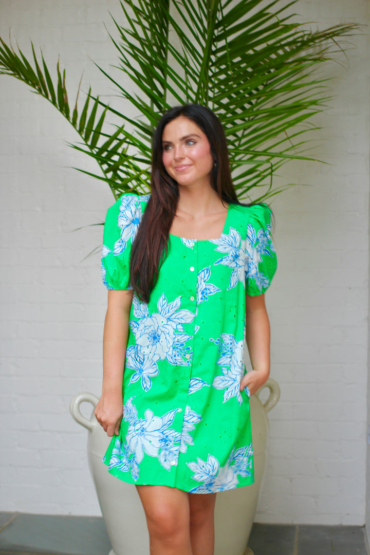 Botanical Puff Sleeve Mini Dress