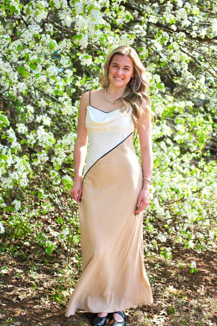 Linen Colorblock Bias Cut Dress