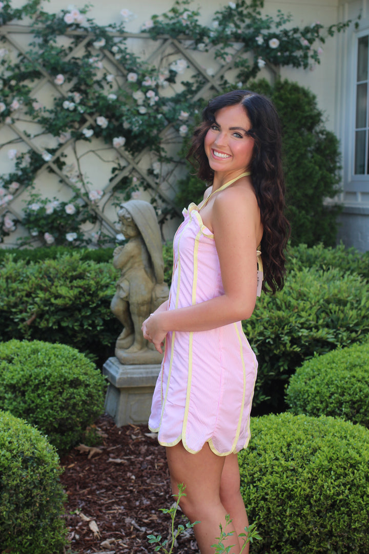 Seersucker Scalloped Mini Dress