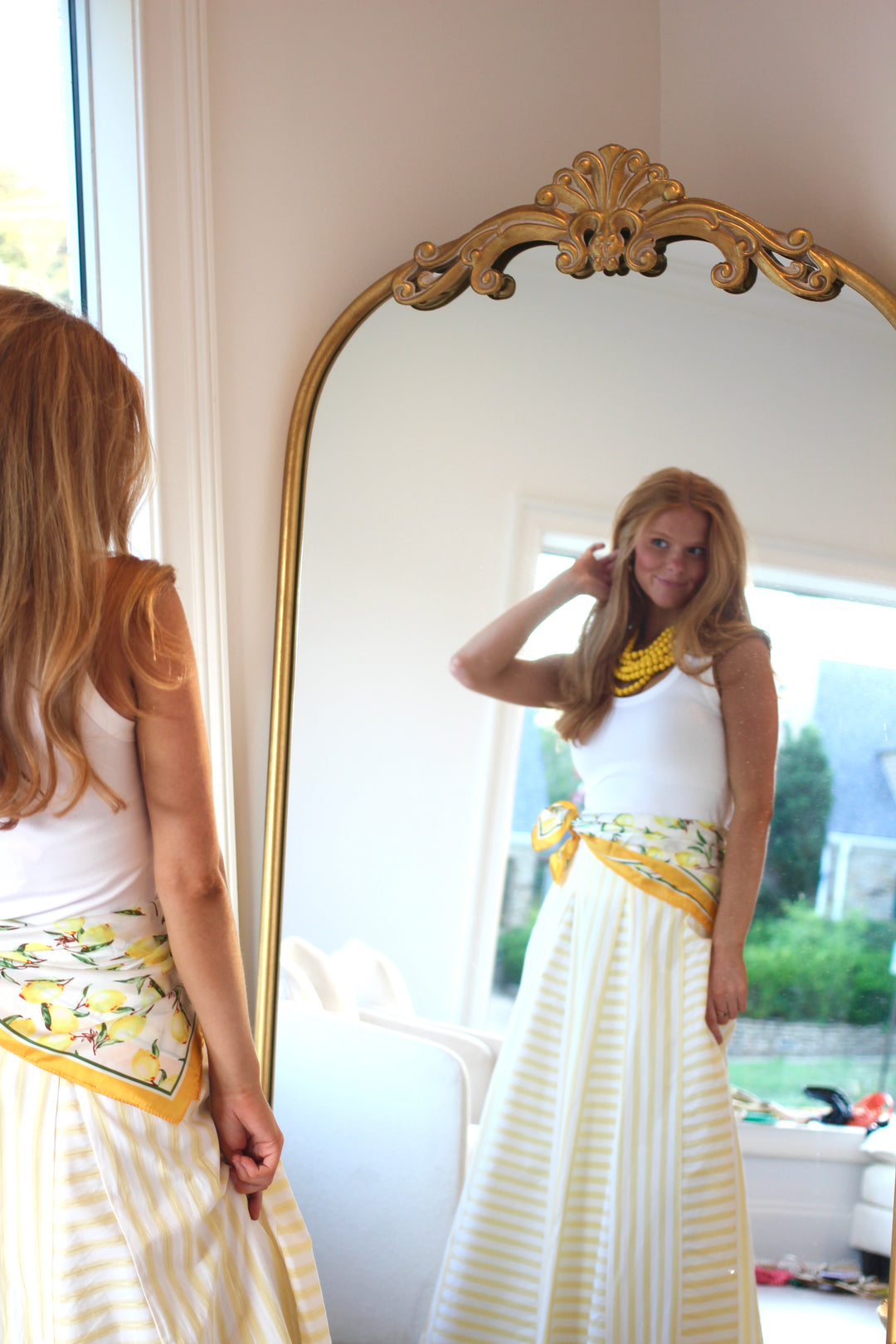 Sunshine Stripe Panel Midi Skirt