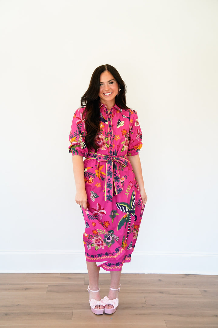 Raspberry Bloom Midi Dress